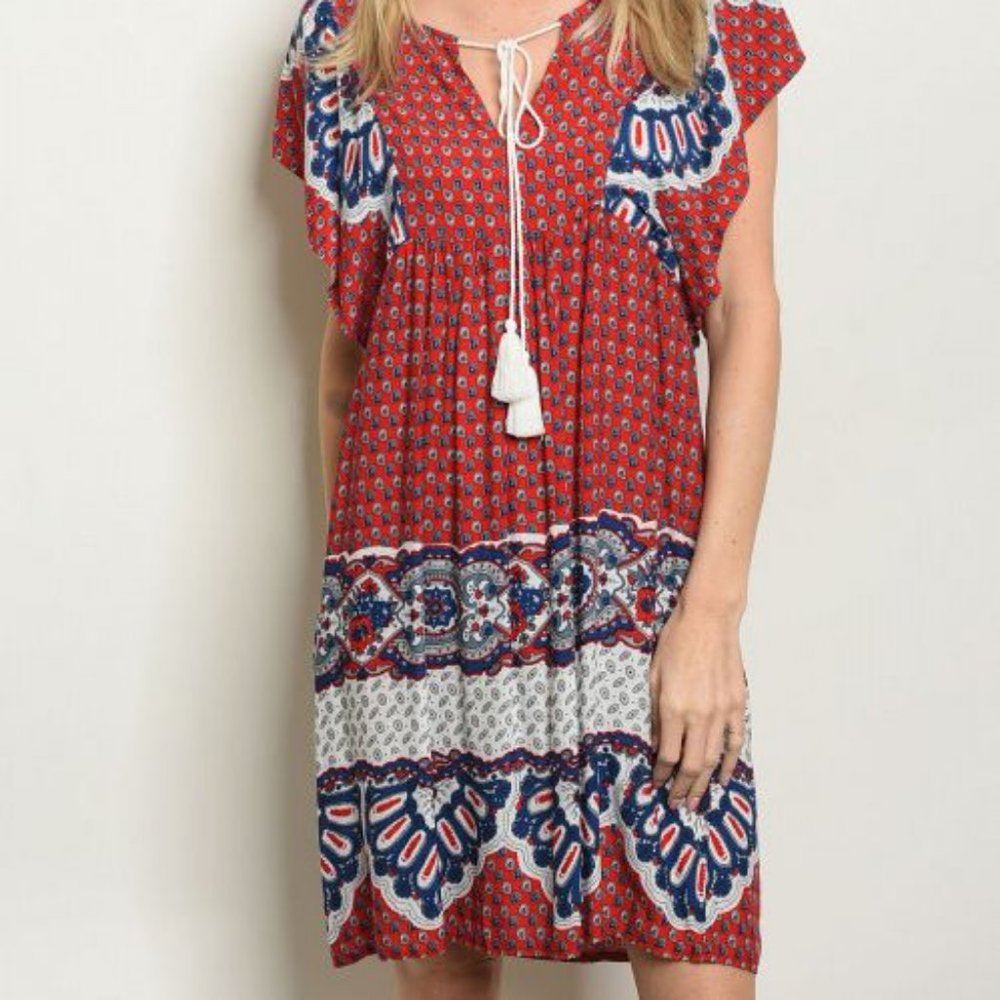 RED NAVY BOHO BOHEMIAN DRESS